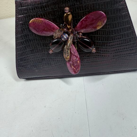 Vintage Badgley Mischka Clutch Red Leather Croc - Picture 4 of 10